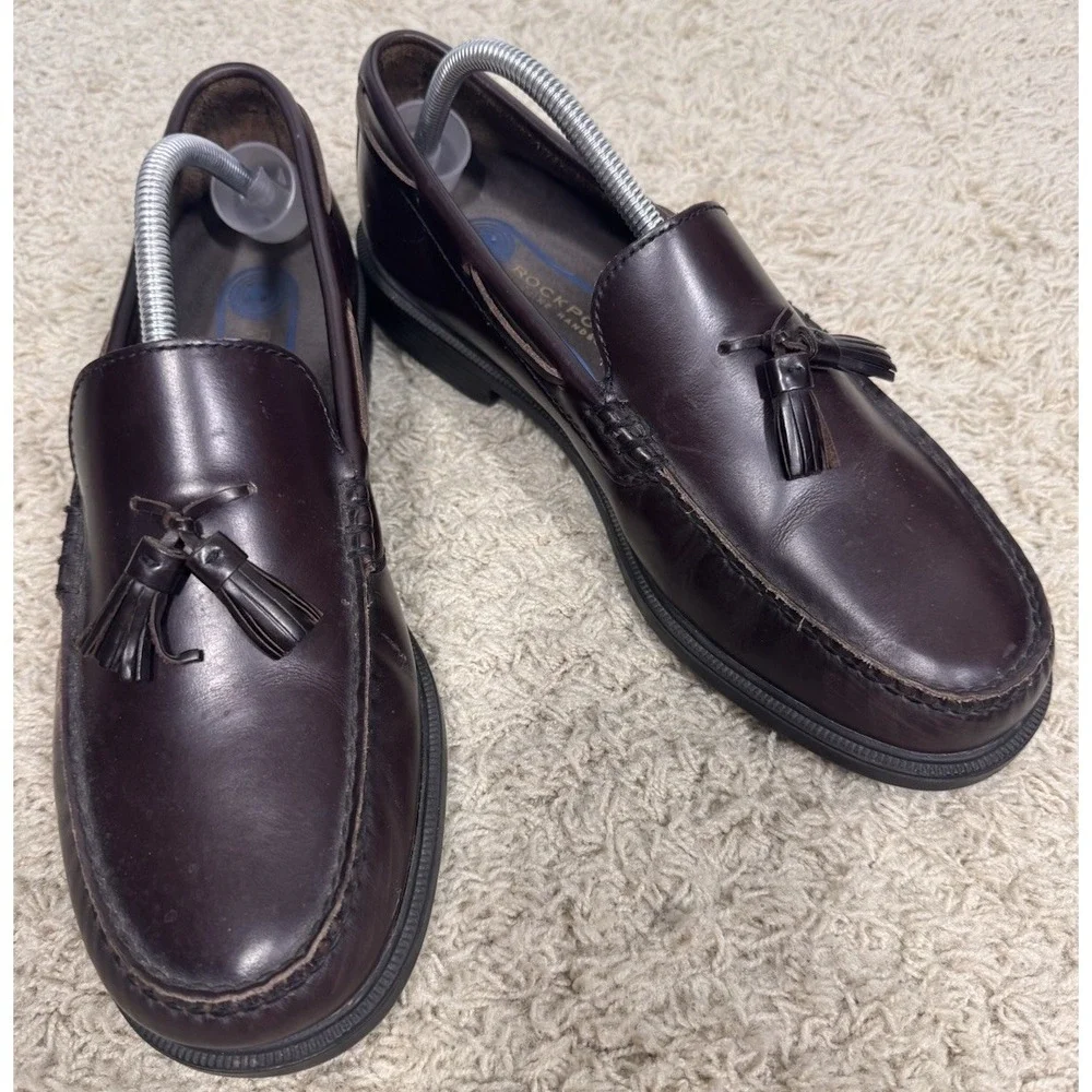 Rockport Burgundy Leather Whitlaw Tassel Loafers Men's 11 Slip On Comfort Career